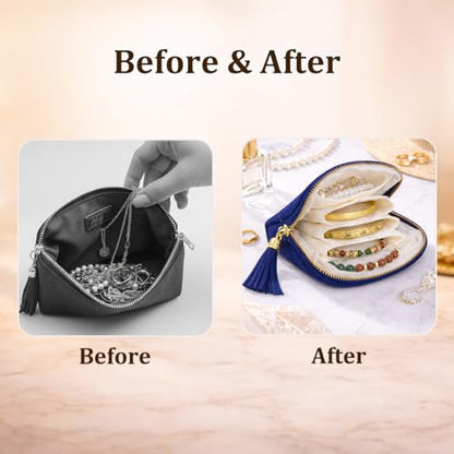 Small Travel Jewelry Pouch for Women, Compact Travel Jewelry Pouch with Layered Storage, Zippered Jewelry Travel Bag for Rings, Earrings, Bracelets, Necklaces (Gem Blue) - color: Gem Blue