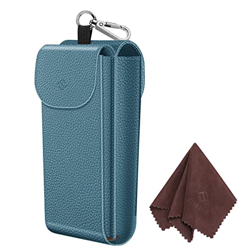 FINTIE Double Glasses Case with Carabiner Hook, Portable Vegan Leather Eyeglass Case Anti-scratch Sunglasses Pouch - color: Ocean Blue