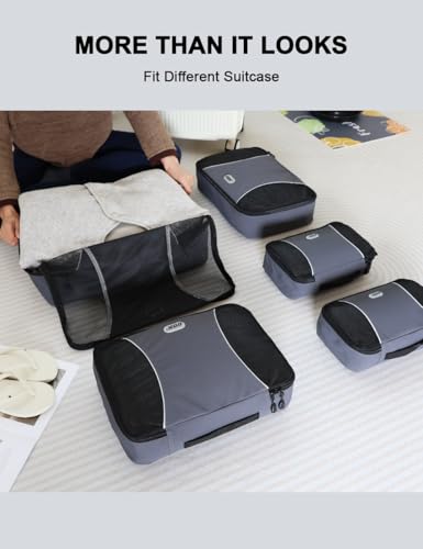 GOX Ultra Light 5 piece Packing Cubes Travel Luggage Organizer 1 Large 2 Medium 2 Small - color: Grey
