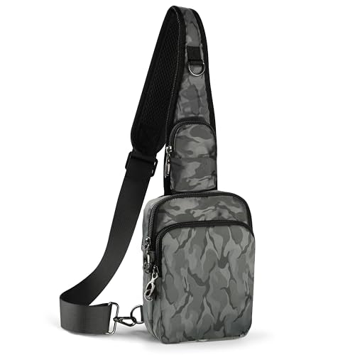 VADOO Sling Bag, Crossbody Bag with Zipper Lock, RFID Blocking & Water Resistant for Men and Women - color: Camouflage Grey