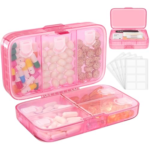 FYY Weekly Pill Organizer with Labels,8 Compartments Travel Daily Pill Case Airtight Moistureproof Large Pill Box to Hold Vitamins, Fish Oil, Supplements,Cotton Swab and Bandages-Hot Pink - color: Hot Pink
