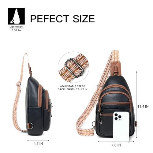 Leresas Sling Bag for Women Crossbody Fanny Cross Body Handbag Sling Purse Vegan Leather Trendy Gifts Travel Shoulder Bag Anti Theft Brown/Black - color: Brown/Black