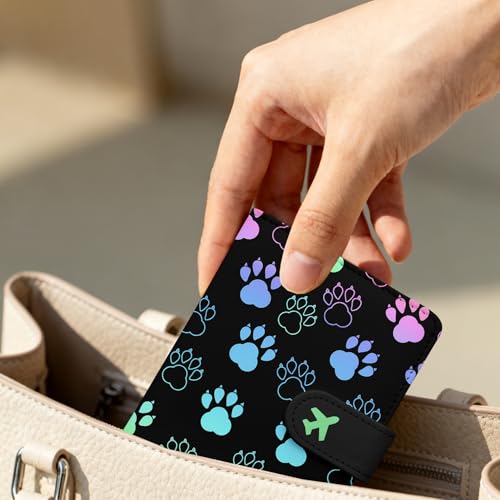 Passport Holder, Travel Wallet Cover with Pen Loop | Cute RFID Blocking Leather Case with Magnetic Closure for Travel Essentials-Pawprint - color: F-Pawprint