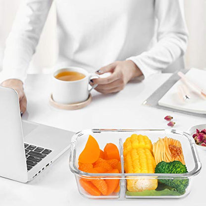 [5-Pack,36 Oz]Glass Meal Prep Containers 2 Compartments Portion Control with Upgraded Snap Locking Lids Glass Food Storage Containers, Microwave, Oven, Freezer and Dishwasher (4.5 Cups, White) - color: White