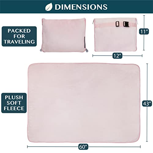 PAVILIA Travel Blanket Pillow, Soft Airplane Blanket 2-in-1 Combo Set, Plane Blanket Compact Packable, Flight Essentials Car Pillow, Travelers Gifts Accessories, Luggage Backpack Strap, 60x43 Pink - color: Pink