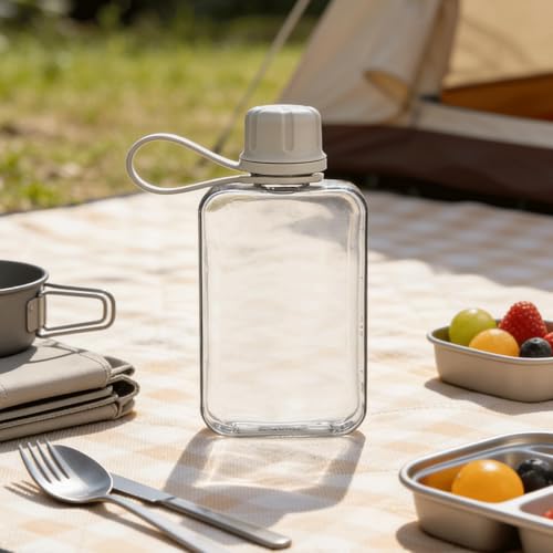 8.2 oz/240 ml Flat Travel Water Bottle, BPA Free Tritan Reusable Plastic Square Plastic Flask Pocket for Camping, Fitness, Outdoor Sports, Fits Purse and Pocket（Gray） - color: Gray