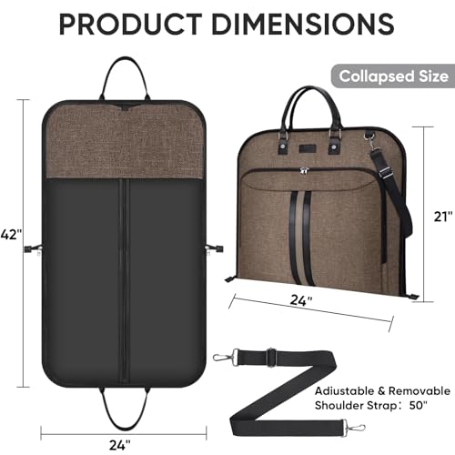BALEINE Travel Garment Bag, Travel Suit Bag for Men, Water Resistant Carry on Garment Bag for Hanging Clothes, Garment Duffel Bag for Travel Business (Brown) - color: Brown