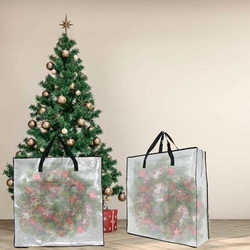 6 Pack Clear Storage Bags with Zipper and Handles, Blanket Bags For Closet Storage, Moving and Packing Supplies for College, Underbed Storage Organizer for Clothes Pillow Bedding Christmas Wreath - style: 6 Side zipper