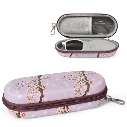 Double Eyeglasses Case, Dual Glasses Sunglasses Organizer with Zipper Closure, Eyewear Storage Box for Men Women Travel - color: Snow Cherry Blossom