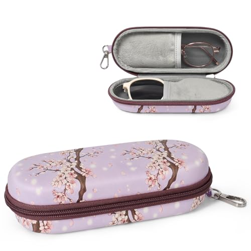 Double Eyeglasses Case, Dual Glasses Sunglasses Organizer with Zipper Closure, Eyewear Storage Box for Men Women Travel - color: Snow Cherry Blossom