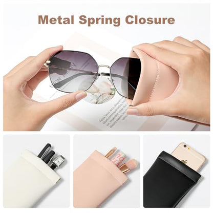 Squeeze Top Sunglass Case, New Organosilicon Soft PU Leather Eyeglass Glass Case Travel Large Sunglasses Pouch - color: Pink