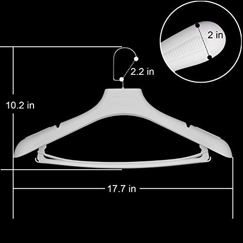 DEDU Suit Hangers for Men 15 Pack, White Coat Hangers Extra Wide Non Slip Width 17.7", Thick Plastic with Pants Bar & Metal Hook - color: White, size: 15 Pack