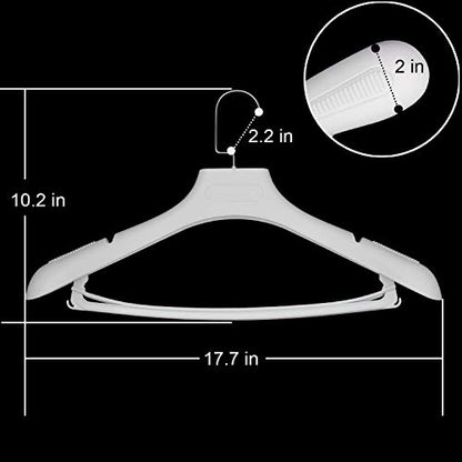 DEDU Suit Hangers for Men 15 Pack, White Coat Hangers Extra Wide Non Slip Width 17.7", Thick Plastic with Pants Bar & Metal Hook - color: White, size: 15 Pack