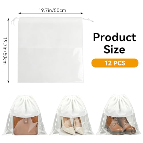 12 Pieces Dust Bags for Handbags White Non-Woven Drawstring Bags Breathable Cloth Purse Storage Dustproof Storage Bags with Drawstring for Handbags,Purses,Shoes,and Travel Organizing