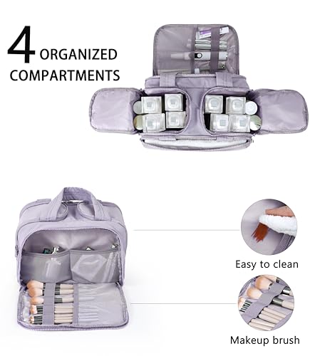 Travel Toiletry Bag for Women, Large Wide-open Puffy Cosmetic Makeup Bag with Wet-Dry Separation, Multi-Pocket Organizer with Carry Handle for Toiletries, Cosmetics, Essentials, Light Purple - color: Light Purple