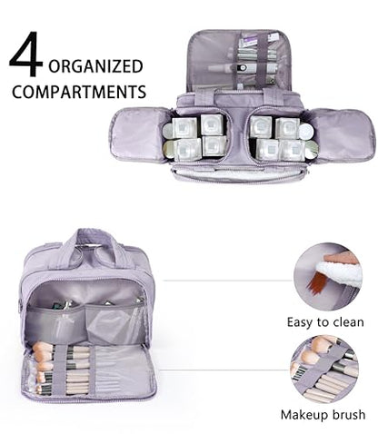 Travel Toiletry Bag for Women, Large Wide-open Puffy Cosmetic Makeup Bag with Wet-Dry Separation, Multi-Pocket Organizer with Carry Handle for Toiletries, Cosmetics, Essentials, Light Purple - color: Light Purple