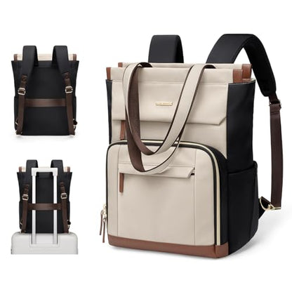 Convertible Daypack Laptop Backpack for Women Men Carry on Tote Backpack Bookbag for College Work Nurse Travel,16Inch,Apricot Brown - color: Apricot Brown