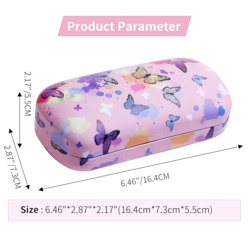 PERFECTSIGHT Sunglasses Case, Large Hard Shell Glasses Case, Cute PU Leather Protective Eyeglasses Case for Women Men - color: Pink Butterfly