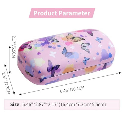 PERFECTSIGHT Sunglasses Case, Large Hard Shell Glasses Case, Cute PU Leather Protective Eyeglasses Case for Women Men - color: Pink Butterfly