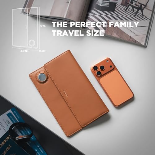 VULKIT Family Passport Holder for 4 Leather Passport Wallet with Airtag Slot Multiple Passport Holder RFID Blocking Bifold Travel Documents Organizer - color: Brown