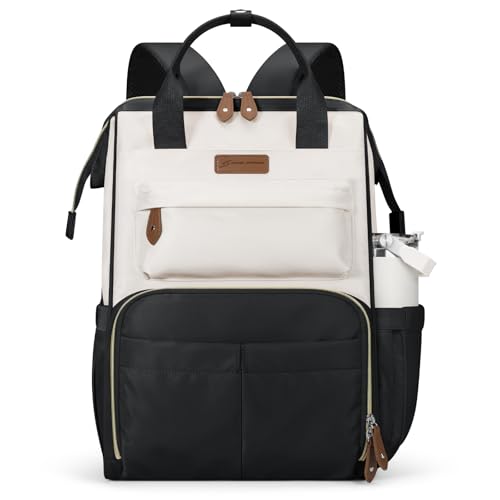 Maelstrom Laptop Backpack, Travel Backpack Gift for Women Men, Waterproof College School Computer Work Bag with Luggage Strap (Black-Beige, 17.3 Inch) - color: Black-beige, size: 17.3 Inch