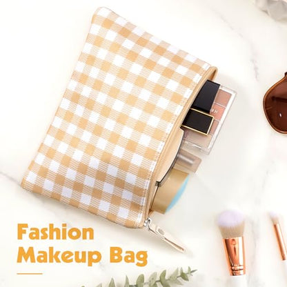 Pengxiaomei 2 Pcs Gingham Makeup Bags, Small Zipper Cosmetic Bag Green and Yellow Travel Toiletry Bag Makeup Pouch for Kids Teen Girls Tea Party Mothers Day Gifts - style: Plaid