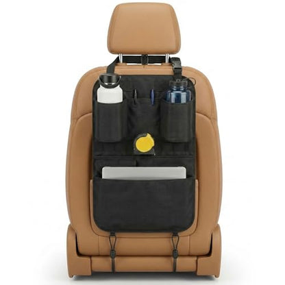 Swigzy Premium Seat Back Organizer Water Bottle Holder & Kick Mat Protector | Large Water Bottle Holders, Cordura Nylon, Laptop Pocket, Sag-Free Adjustable Fit