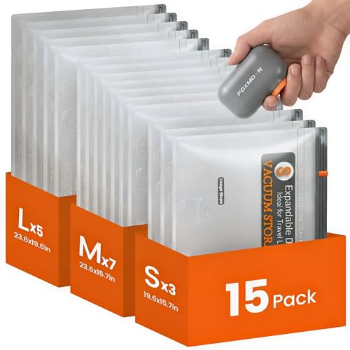 Vacuum Bags for Clothing Travel with Rechargeable Electric Pump, 15 Pack Compression Vacuuum Storage Bags for Luggage and Seasonal Storage, Space Saver Seal Bags for Cruise and Vacation - size: 15 Pack Travel Size