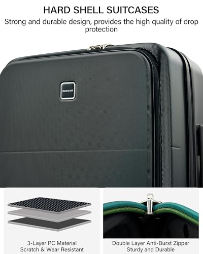 Hanke 24 Inch Expandable Checked Luggage with Cup Holder and Charger Port,Top Opening Hard Shell Suitcases with Wheels, Medium Travel Rolling Suitcase Trunk Luggage with Lock, Jet Black - color: Jet Black, size: Expandable 24 Inch