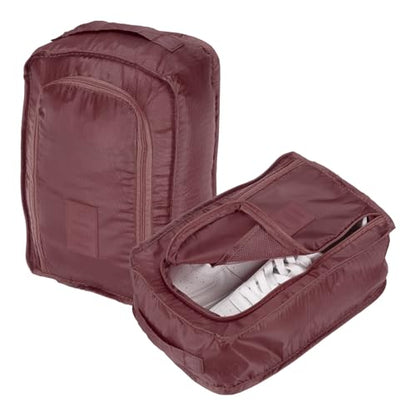 Foldable Travel Shoe Bag, Waterproof Shoe Pouches Organizer with Handle Travel Packing Cubes -Fitting for Storing (Sneakers/Sandals/Fitness Shoes) 2 Pcs & Dark Red - color: Dark Red