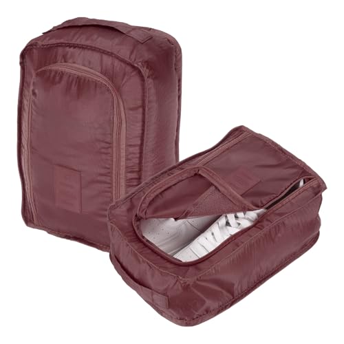 Foldable Travel Shoe Bag, Waterproof Shoe Pouches Organizer with Handle Travel Packing Cubes -Fitting for Storing (Sneakers/Sandals/Fitness Shoes) 2 Pcs & Dark Red - color: Dark Red