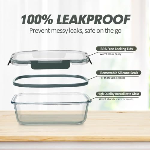 VERONES 12 Packs Glass Food Storage Containers Set, Airtight Glass Lunch Containers, Glass Meal Prep Containers with Lids,Exclusive of BPA, for Microwave, Oven, Freezer & Dishwasher Friendly,Grey - color: Grey