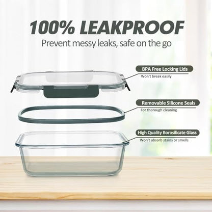 VERONES 12 Packs Glass Food Storage Containers Set, Airtight Glass Lunch Containers, Glass Meal Prep Containers with Lids,Exclusive of BPA, for Microwave, Oven, Freezer & Dishwasher Friendly,Grey - color: Grey