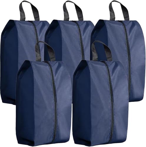 5Pcs XL Travel Shoe Bags Portable Travel Gifts Shoe Organizer with Zipper Closure, Waterproof Nylon Shoe Storage Organizer with Handle Travel Bags For Men and Women, Navy - color: Navy, size: XL