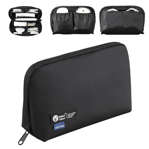 RIGHT AWAY Travel Tech Pouch，Waterproof Cord Case，Electronics Organizer Travel Case，Cable Organizer Storage Bag For Phone, Charger, Accessories（BLACK） - size: Small