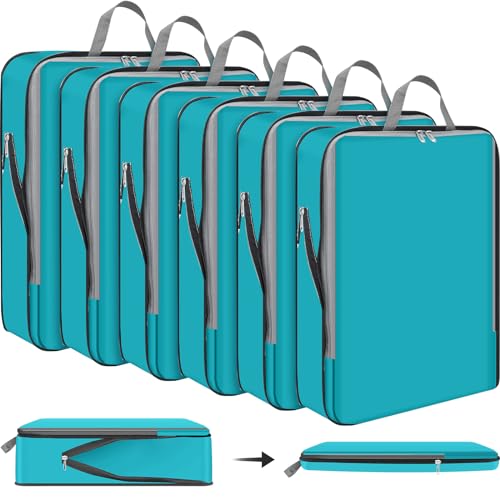Hosuly 6 Pcs Large Ultralight Compression Packing Cubes for Travel 17.3 x 12.6'' XL Large Expandable Luggage Storage Organizers for Save Space Family Long Trips (Blue) - color: Blue, size: 17.3 x 12.6''