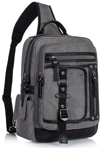 Cross Body Bag for Men: Large Canvas Sling Backpack Messenger Bag Fits 15.6 Inch Laptop for Work Commute - color: Grey, size: X-Large