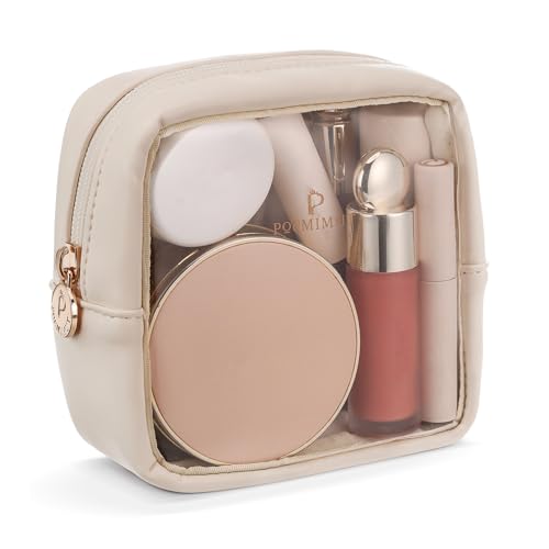 Pocmimut Clear Makeup Bag,Easy to Find Mini Makeup Bag for Purse,Travel Makeup Bag for Car, Compact Cosmetic Pouch for Daily Essentials,Beige - color: Beige, style: Mini