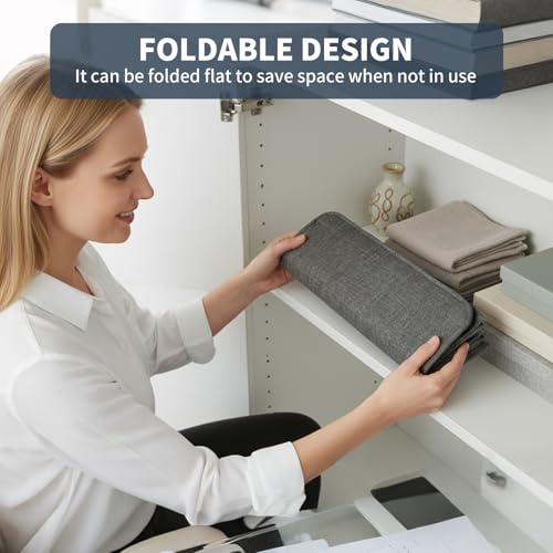 Light Bulb Organizer Storage Box with Lid, Foldable Dustproof Storage Container with 30 Dividers Sturdy PP Board Fits Various Standard Bulbs Fabric Case for Home, Grey, 17 x 11.42 x 5.13 Inches