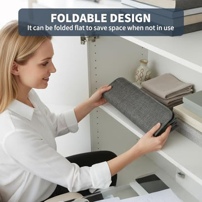 Light Bulb Organizer Storage Box with Lid, Foldable Dustproof Storage Container with 30 Dividers Sturdy PP Board Fits Various Standard Bulbs Fabric Case for Home, Grey, 17 x 11.42 x 5.13 Inches