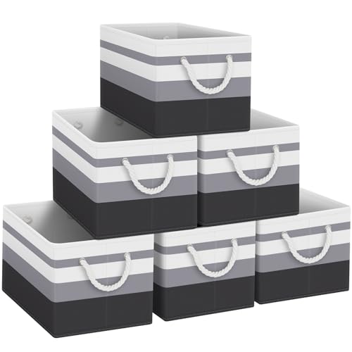 Fab totes Storage Bins 6-Pack, Foldable Storage Baskets for Organizing Toys, Books, Shelves, Closet, Large Storage Box with Rope Handles, Sturdy Organizer Bins,Gradient Grey - color: Gradient Grey, size: 6pack