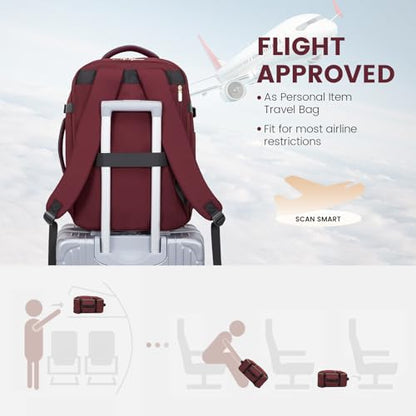 LOVEVOOK 40L Large Travel Backpack for Women, Flight Approved, Waterproof, TSA Compliant, Fits 17.3'' Laptop, 17 Pockets, 3 Packing Cubes - color: Claret-black-dark, size: 40L-17.3 Inch-4Pcs
