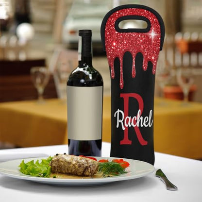 Customize Neoprene Wine Carrier Tote 1 Bottles Personalized Wine Sleeve Gift Bags Custom with Name Travel Wine Bottle Holder - color: Red, size: Small