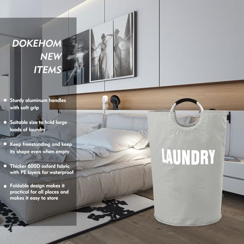 DOKEHOM 95L Large Laundry Basket, Collapsible Laundry Bag, Freestanding Tall Clothes Hamper, Foldable Washing Bin (Grey) - color: Light Grey, size: 95L