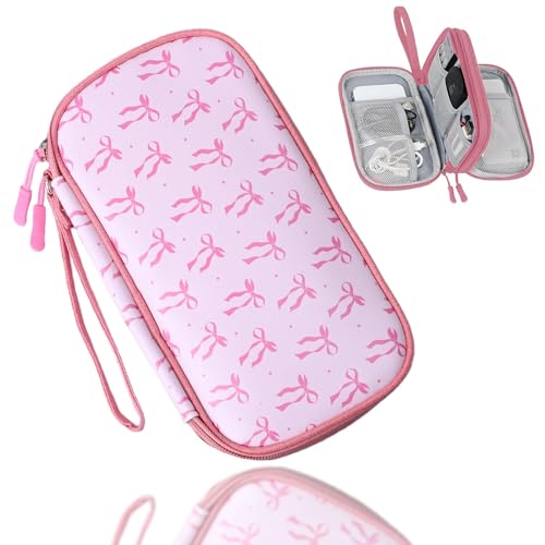 COSHAYSOO Travel Gifts for Women College Teen Girls Trip Favors Pink Birthday Gift Ideas, Electronics Cord Cable Organizer Bag Tech Pouch Case Gadgets Accessories Cruise Airplane Essentials, Bowknot - color: Black-Bowknot