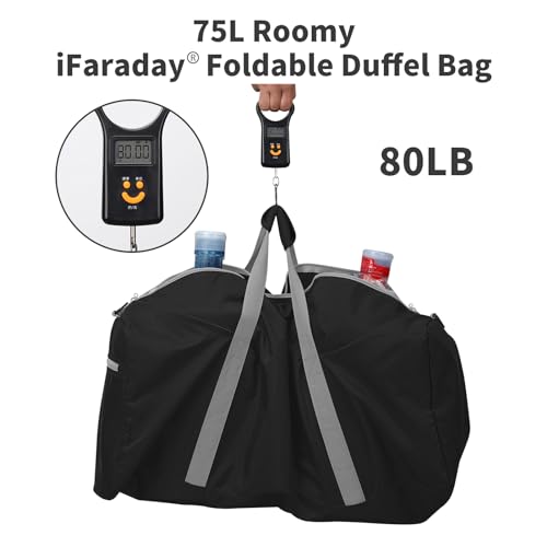 iFARADAY Foldable Duffel Bag 30 inch 75L Large Lightweight Luggage for Travel Camping Storage-Black - color: Black-75L(with shoulder strap)
