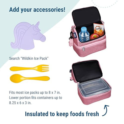 Wildkin Kids Two Compartment Insulated Lunch Bag – Keeps Food Hot or Cold, Easy-Clean Lining, Leak-Resistant & BPA-Free – Boys & Girls, Ideal for School, Travel & Daycare – Pink Glitter - color: Pink Glitter