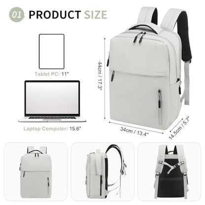 Lightweight Commute Backpack for Men & Women, Water-Resistant Travel Daypack with 15.6-Inch Laptop Compartment & Anti-Theft Pockets, Cloud Gray - color: Cloud Gray