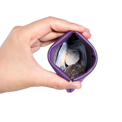Travelambo Leather Squeeze Coin Purse Pouch Change Holder For Men & Women - color: Purple