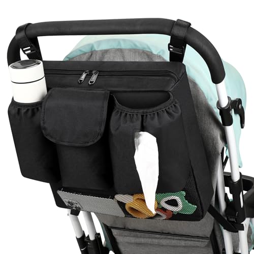 Accmor Stroller Organizer, Universal Large Capacity Stroller Bag Caddy Organizer Accessories for Uppababy, Nuna, Doona, Britax Strollers, Black - color: Black